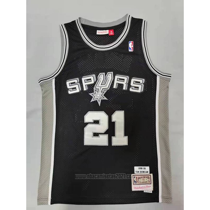 Camiseta San Antonio Spurs Tim Duncan #21 Mitchell & Ness 1998-99 Negro2